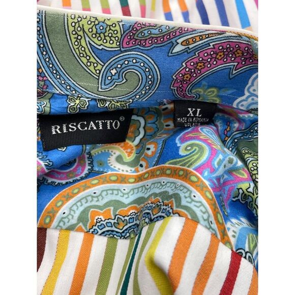 Riscatto Men Multicolored Striped Long Sleeve Woven Dress Shirt Size XL - Picture 8 of 8